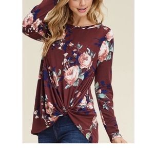 Viamor Plus Floral Burgundy Long Sleeve Top 1X